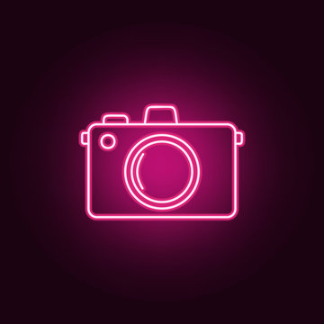 Camera neon icon. Elements of turizm set. Simple icon for websites, web design, mobile app, info graphics