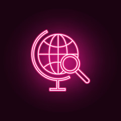 Magnify globe neon icon. Elements of turizm set. Simple icon for websites, web design, mobile app, info graphics