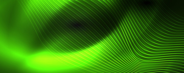 Fototapeta premium Smoky glowing waves in the dark. Dark abstract background with neon color light and wavy lines. Vector