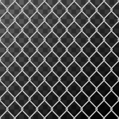 Fototapeta premium Realistic glossy metal chain link fence seamless pattern on transparent