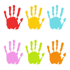 Hand Print. Set of multicolored hand. Hand Print icon. White background. Vector illustration. EPS 10.