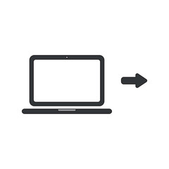 Vector icon concept of laptop computer with arrow right.