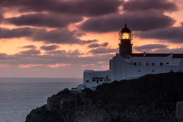 Fototapeta na wymiar lighthouse cabo sao vicente after sunset