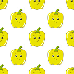 Colored seamless pattern with cute cartoon character. Simple flat vector illustration isolated on white background. Design wallpaper, fabric, wrapping paper, covers, websites.