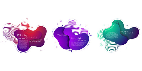Set of abstract fluid elements, saturated gradient banners with flowing liquid forms. Abstract background. EPS 10, vector