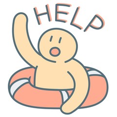 Man in lifebuoy call for emergency help (vector illustration)