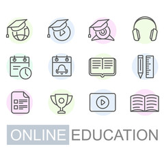 Distance learning and online education icon set - video tutorials