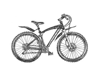 Fototapeta na wymiar Hand drawn sport mountain bicycle set