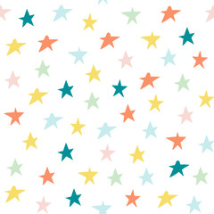Hand draw pastel color stars seamless pattern background. Confetti celebration, Falling abstract decoration. Children's print for textiles, wrapping paper. Vector illustration