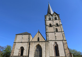 Fototapeta na wymiar Old German Church with Blue Sky Background in Herford,Germany