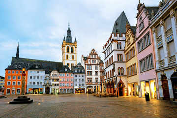 Historical Main Market square in the Old Town of Trier, Germany - obrazy, fototapety, plakaty