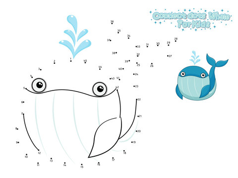 Vector Connect The Dots and Draw Cute Cartoon Whale. Educational Game for Kids. Vector Illustration With Cartoon Style Funny Sea Animal
