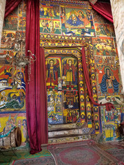 Fototapeta premium Religious frescoes on the walls of the Tana Haik Asus United monastery on Lake Tana in Ethiopia