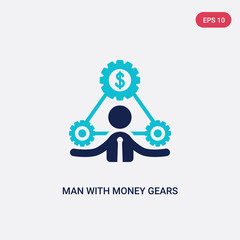 two color man with money gears vector icon from business concept. isolated blue man with money gears vector sign symbol can be use for web, mobile and logo. eps 10