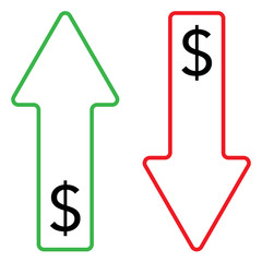 icon of dollar growing and falling color