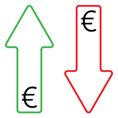 icon of euro growing and falling color