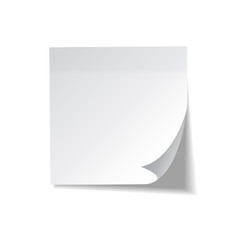 Realistic sticky note. White paper. Message on notepaper. Reminder. Eps10 vector.