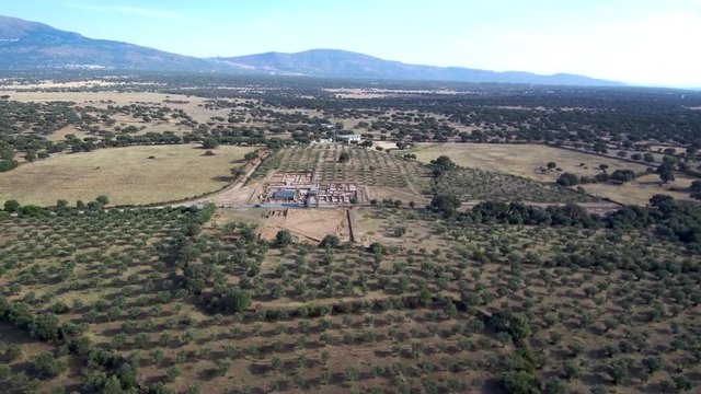 Aerial view in Roman ruins of Caparra. Extremadura,Spain. 4k Drone Video