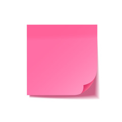 Realistic sticky note with shadow. Pink paper. Message on notepaper. Reminder. Vector illustration.