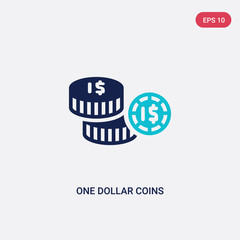 two color one dollar coins vector icon from business concept. isolated blue one dollar coins vector sign symbol can be use for web, mobile and logo. eps 10