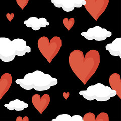 Abstract paper cut heart seamless pattern. Childish crafted heart and cloud background for design birthday card, party poster, shop sale advertising, bag or t shirt print etc.