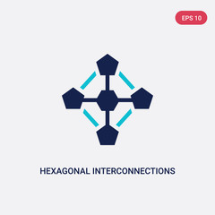 two color hexagonal interconnections vector icon from business and analytics concept. isolated blue hexagonal interconnections vector sign symbol can be use for web, mobile and logo. eps 10