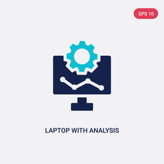 two color laptop with analysis vector icon from business and analytics concept. isolated blue laptop with analysis vector sign symbol can be use for web, mobile and logo. eps 10