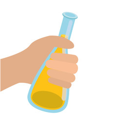 hand with laboratory instruments in white background