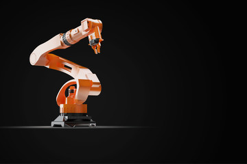 Industrial welding robots in production line manufacturer factory