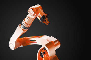 Industrial welding robots in production line manufacturer factory