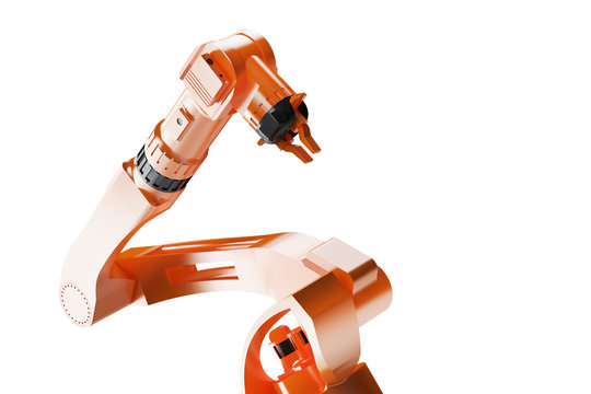 Industrial welding robots in production line manufacturer factory