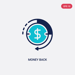 two color money back vector icon from business and finance concept. isolated blue money back vector sign symbol can be use for web, mobile and logo. eps 10