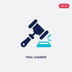 two color trial hammer vector icon from business and finance concept. isolated blue trial hammer vector sign symbol can be use for web, mobile and logo. eps 10