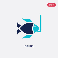 two color fishing vector icon from camping concept. isolated blue fishing vector sign symbol can be use for web, mobile and logo. eps 10