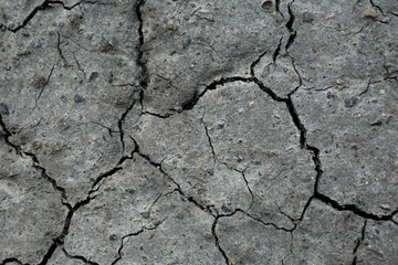 Dry textured ground surface as background, top view. Thirsty soil
