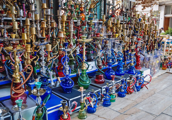 Shop with shisha water pipes in Bodrum also known as Nargile in Turkey