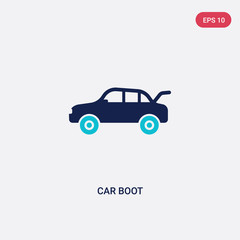 two color car boot vector icon from car parts concept. isolated blue car boot vector sign symbol can be use for web, mobile and logo. eps 10