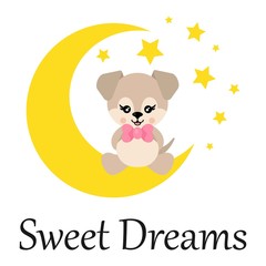 cartoon cute dog with tie sits on the moon with text vector