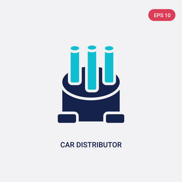 Two Color Car Distributor Cap Vector Icon From Car Parts Concept. Isolated Blue Car Distributor Cap Vector Sign Symbol Can Be Use For Web, Mobile And Logo. Eps 10