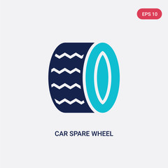 two color car spare wheel vector icon from car parts concept. isolated blue car spare wheel vector sign symbol can be use for web, mobile and logo. eps 10