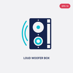 two color loud woofer box vector icon from cinema concept. isolated blue loud woofer box vector sign symbol can be use for web, mobile and logo. eps 10
