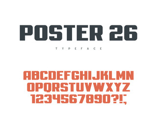 Latin uppercase alphabet letters and numbers. Retro poster font. Vector illustration