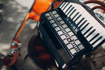Accordion on a chair, festive concept