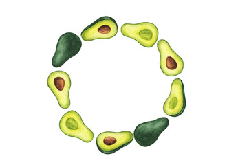 a wreath of watercolor avocado