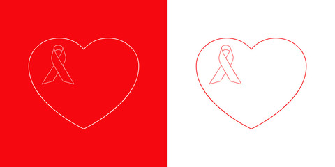 Icono plano lineal corazón con lazo de conciencia en rojo y blanco