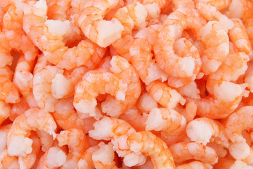 Top view of boiled Shrimps with a close up view