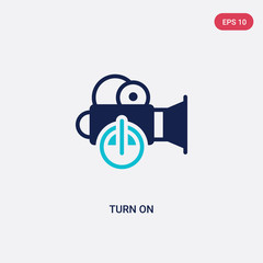 two color turn on vector icon from cinema concept. isolated blue turn on vector sign symbol can be use for web, mobile and logo. eps 10
