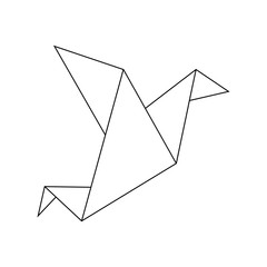 Icono plano lineal pájaro origami en color negro © teracreonte