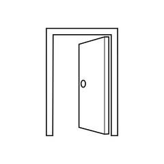Icono plano lineal puerta abierta en color negro
