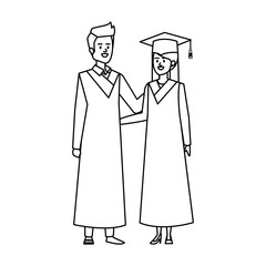 young couple students graduated characters